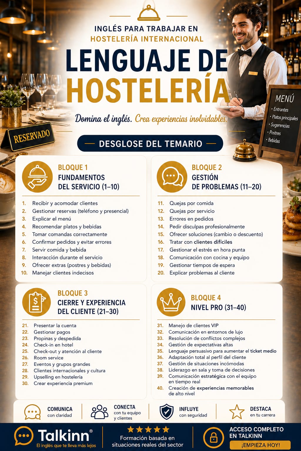Temario de Inglés para Hostelería — Talkinn